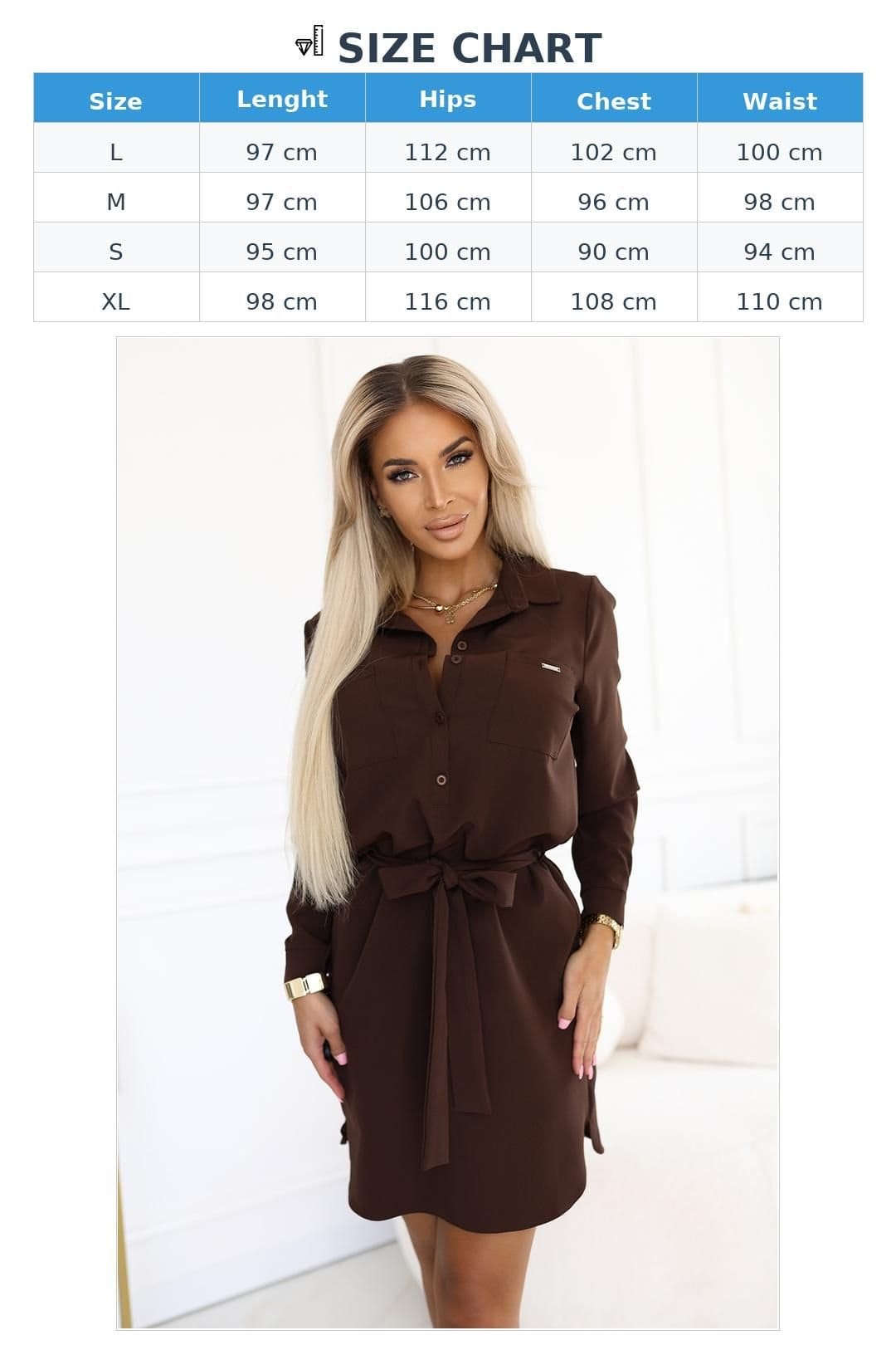 Love Lace Love Lace Women's Elegant Shirt Dress with Waist Tie & Buttons in Brown - 4