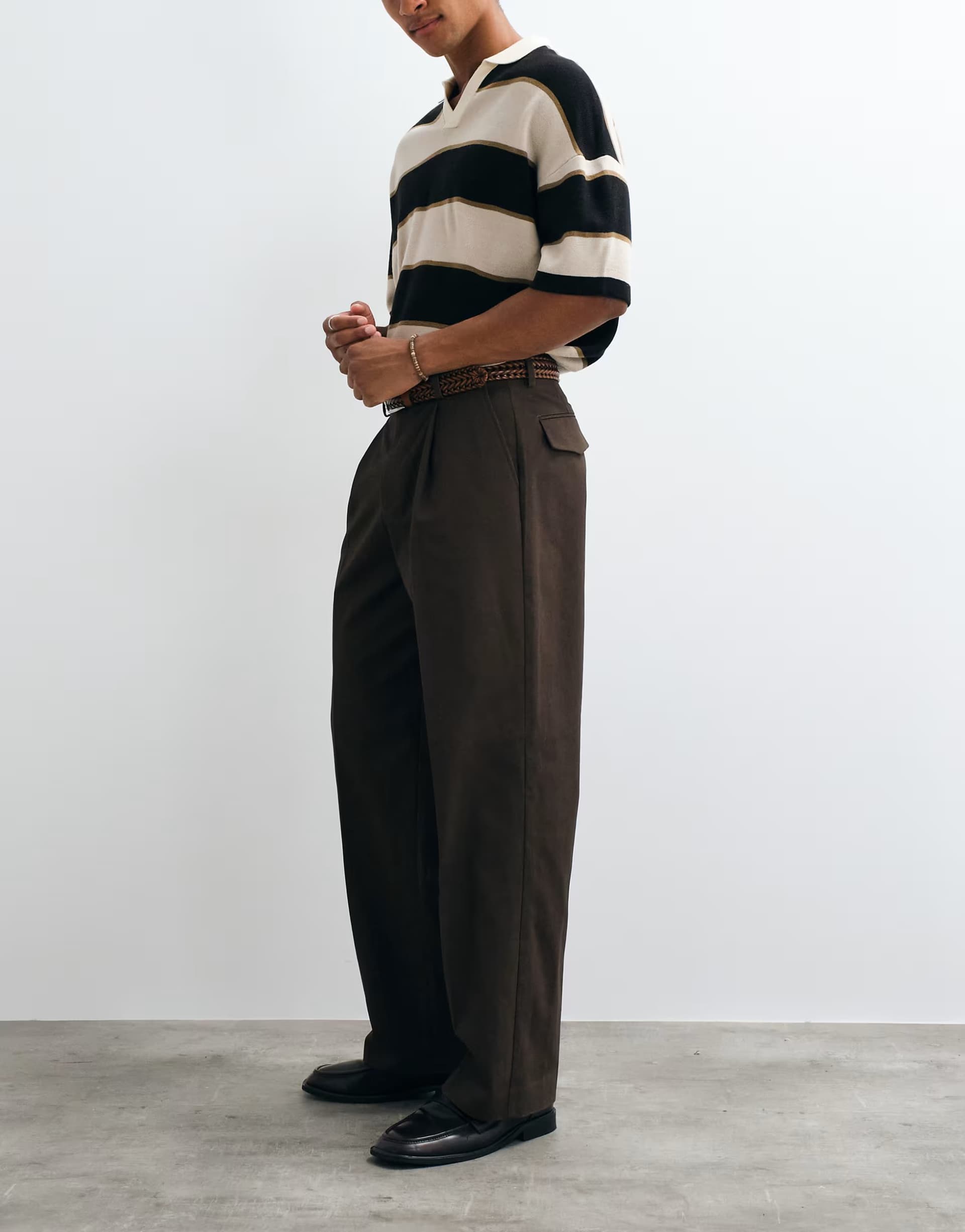 ASOS ASOS DESIGN 100% cotton heavyweight tailored wide leg trousers in brown