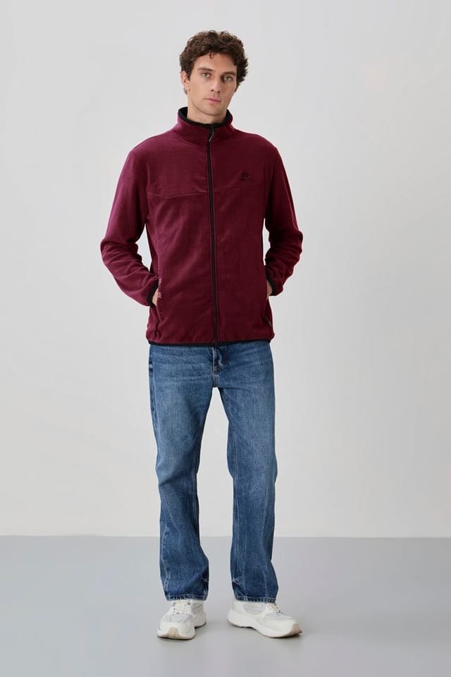 Tommy Life Tommy Life Men's Plush Zip-front Sweatshirt in Burgundy - 2