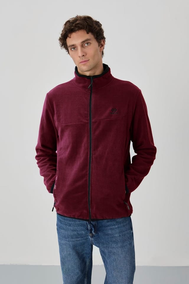 Tommy Life Tommy Life Men's Plush Zip-front Sweatshirt in Burgundy - 3