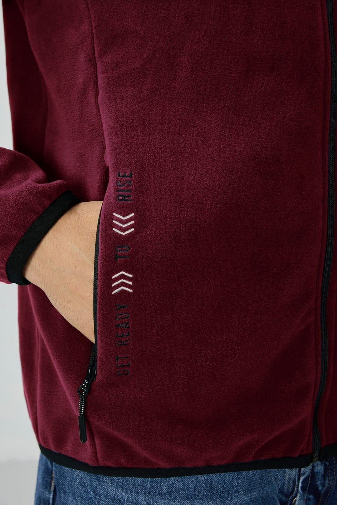 Tommy Life Tommy Life Men's Plush Zip-front Sweatshirt in Burgundy - 4