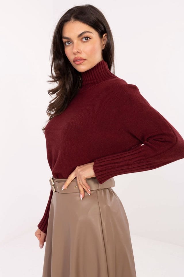 Love Lace Love Lace Women's Classic Casual Turtleneck Sweater Soft Knit in Burgundy - 2
