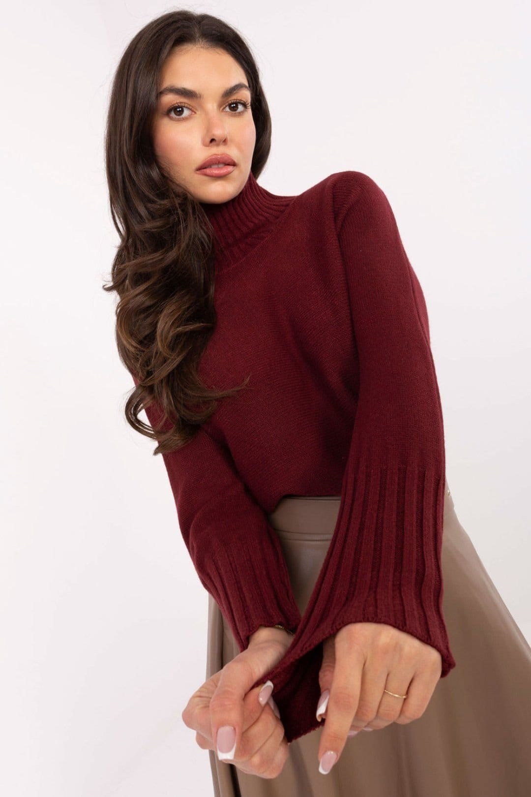 Love Lace Love Lace Women's Classic Casual Turtleneck Sweater Soft Knit in Burgundy - 4