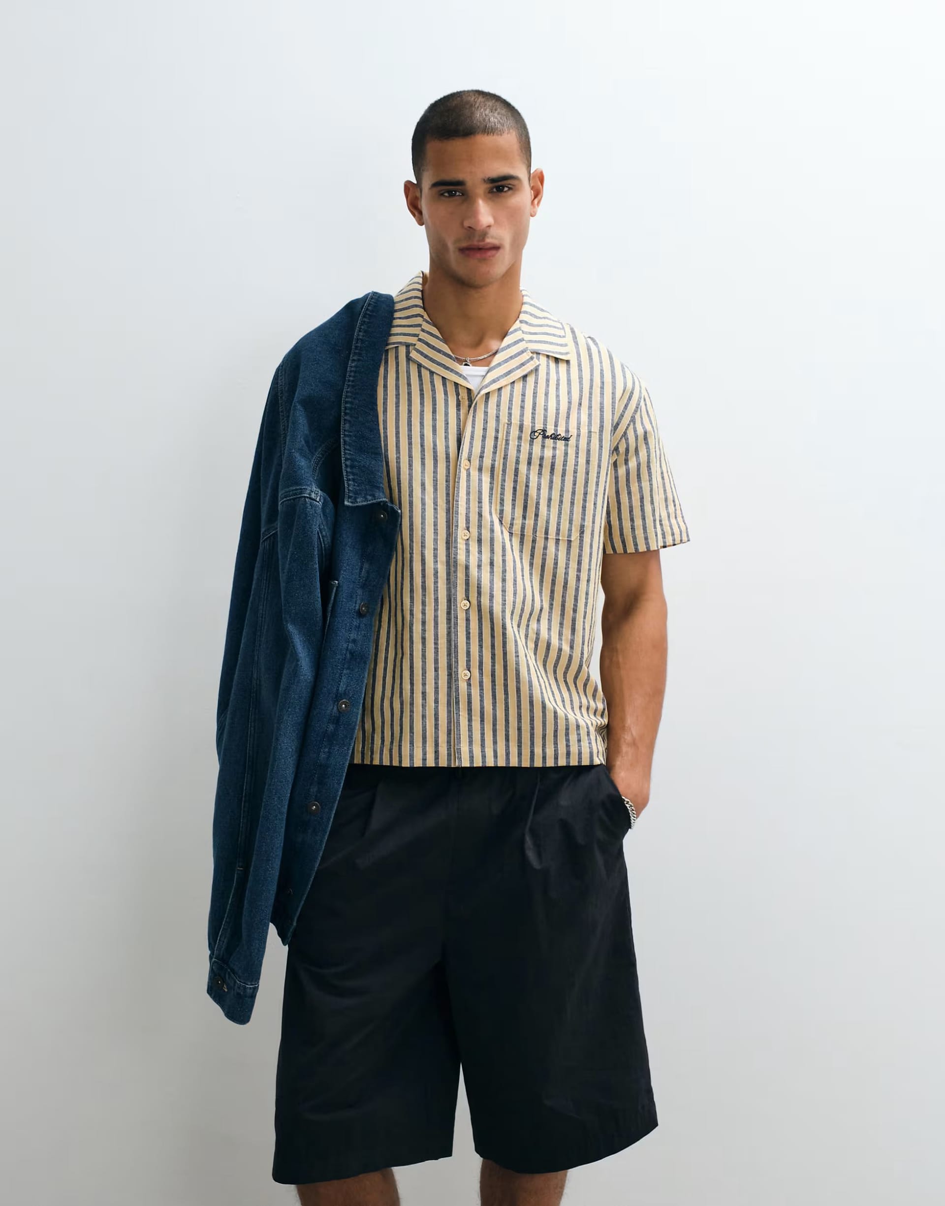 ASOS Yellow Stripe Linen Mix Shirt with Revere Collar