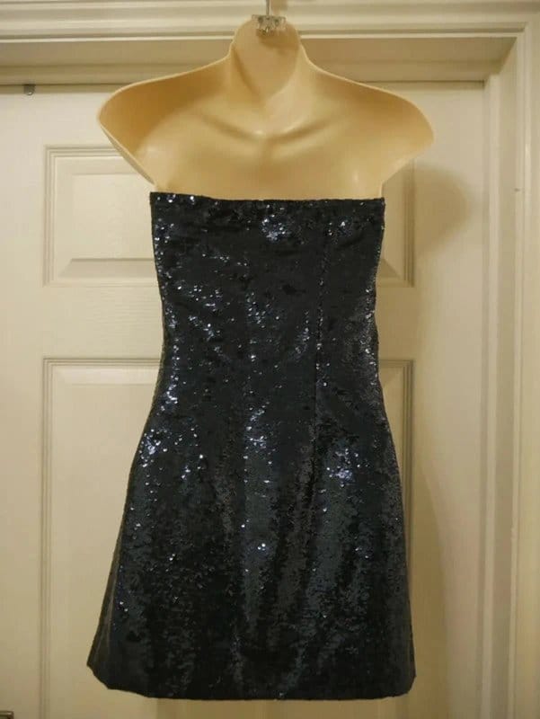 New Look Blue Sequin Strapless Cocktail Dress
