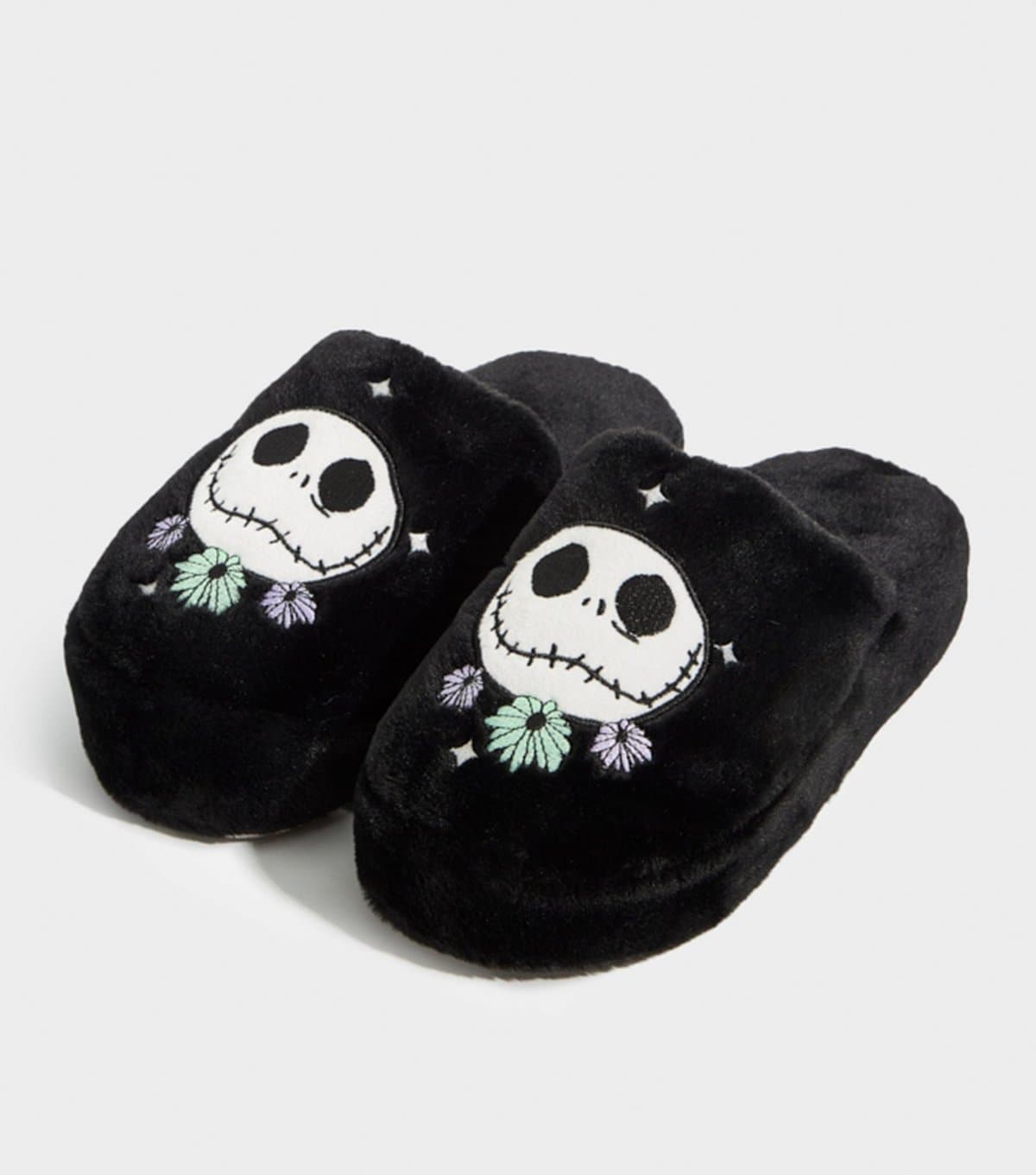 Skinnydip Women's Black Embroidered Nightmare Before Christmas Slippers Skinnydip New Look
