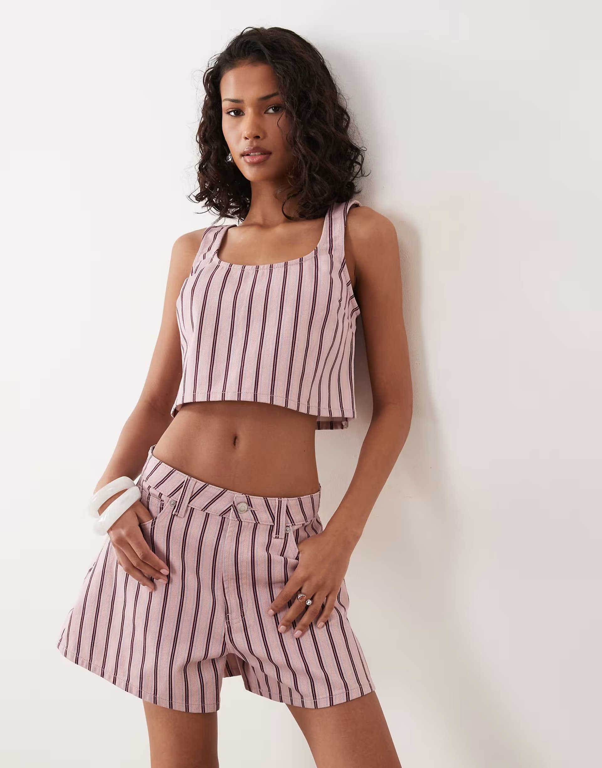 ASOS ASOS DESIGN denim longer a line short co-ord in stripe