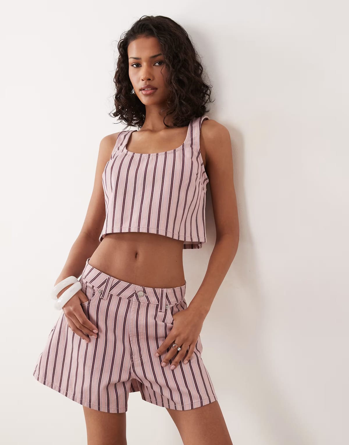 ASOS ASOS DESIGN denim longer a line short co-ord in stripe - 1