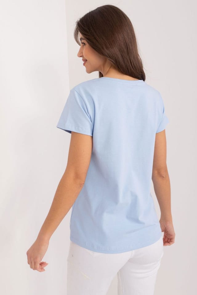 Love Lace Love Lace Women's Cotton Floral Blouse with Zircon Details in Blue - 3