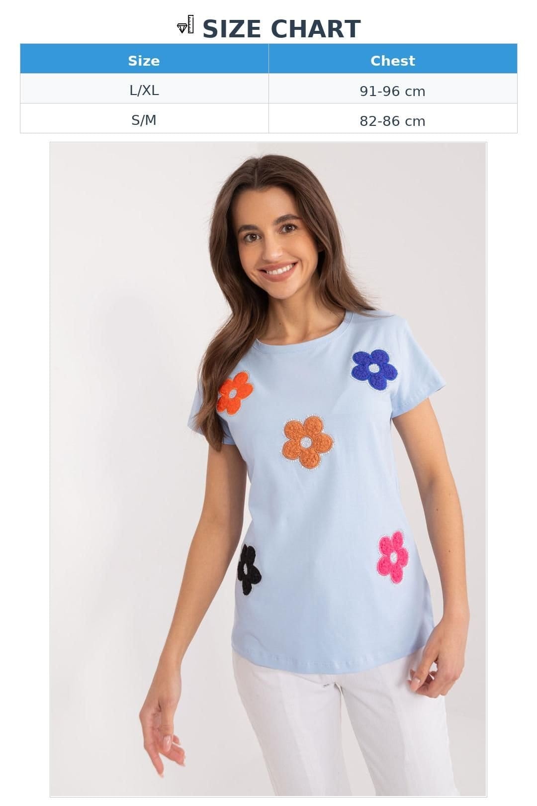 Love Lace Love Lace Women's Cotton Floral Blouse with Zircon Details in Blue - 4