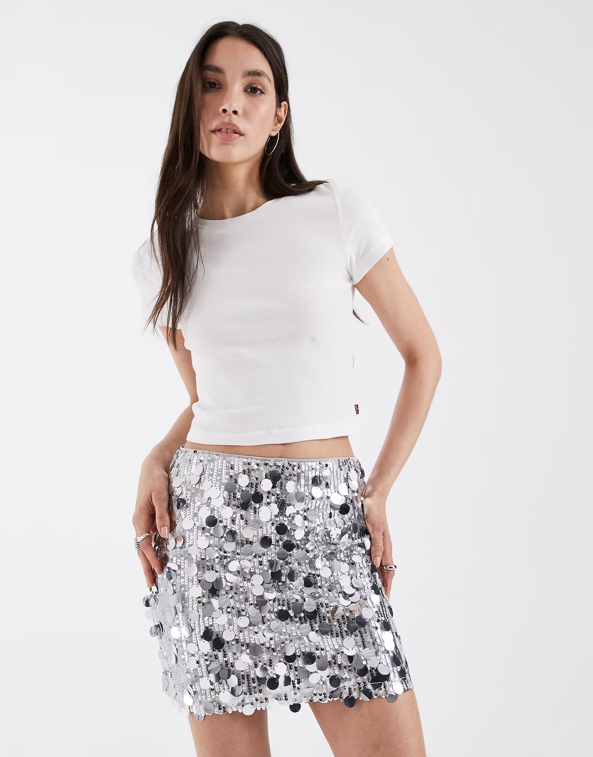 ASOS ASOS DESIGN mixed sequin mini skirt in silver