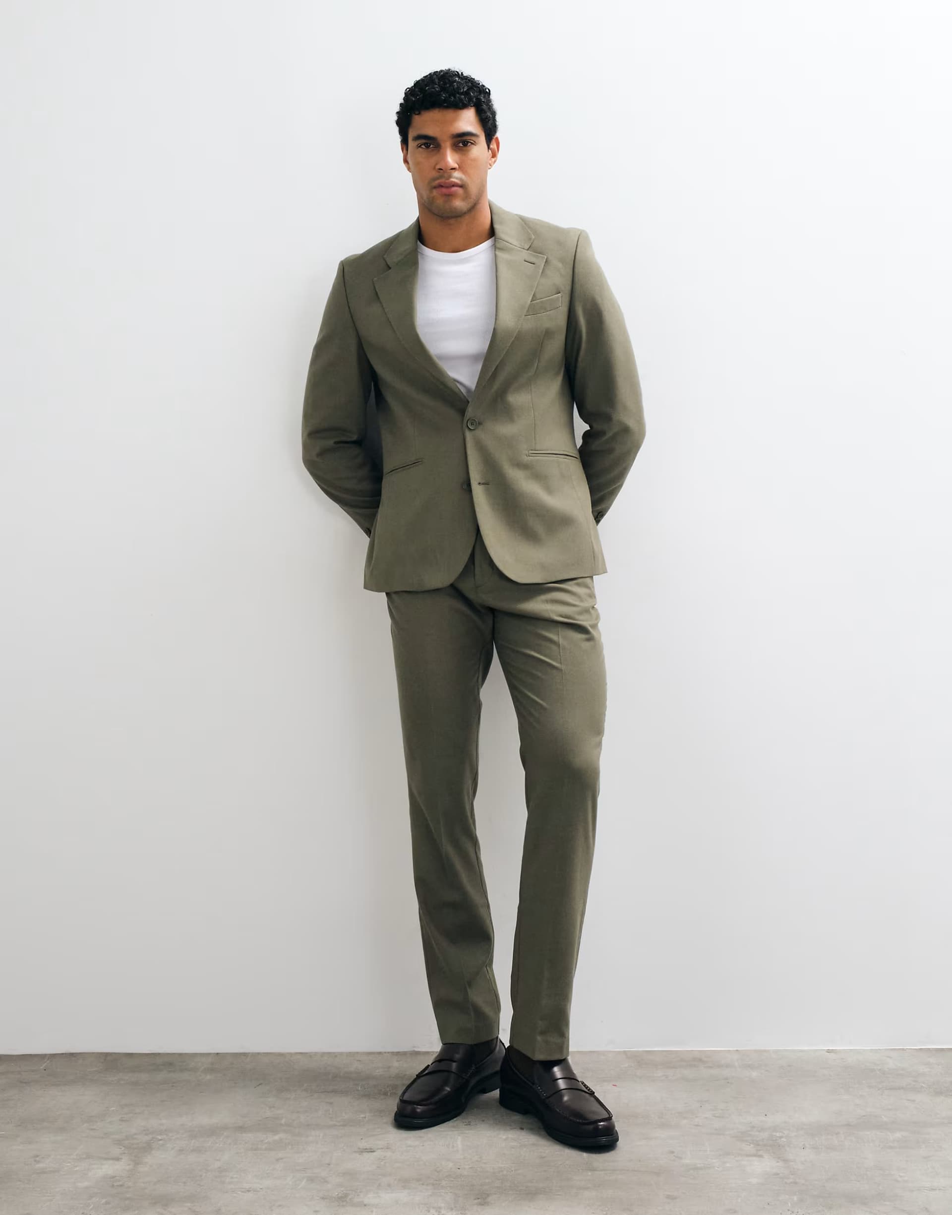 ASOS ASOS DESIGN slim suit trouser in olive green flannel