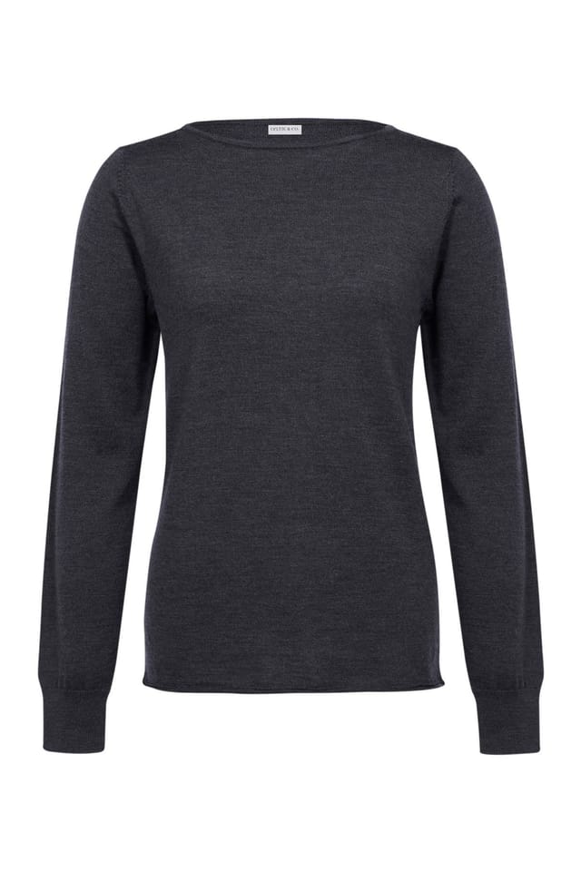 Celtic & Co Celtic & Co Women's Merino Fine Knit Boat Neck Sweater in Dark Grey - 2