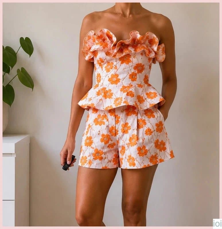 ASOS ASOS Luxe co-ord jacquard flippy shorts in orange floral