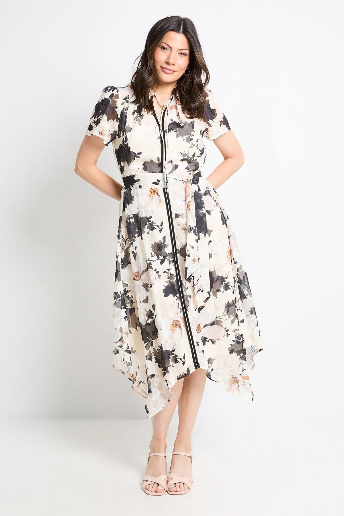 Wallis Wallis Women's Floral Tie Neck Midi Dress in Ivory