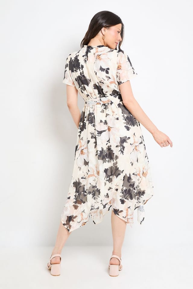 Wallis Wallis Women's Floral Tie Neck Midi Dress in Ivory - 3
