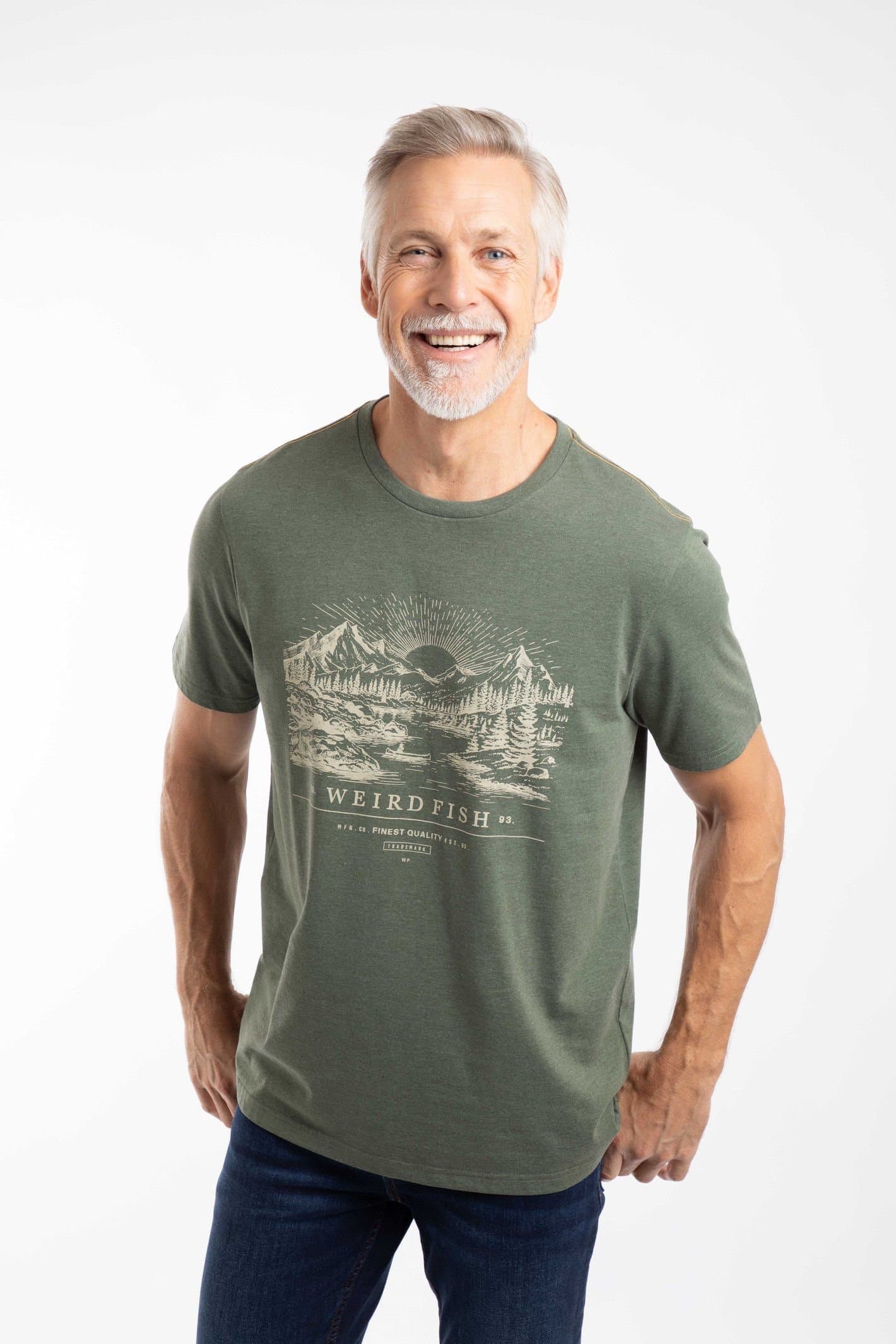 Weird Fish Weird Fish Men's Sunrise Front Print Graphic T-Shirt in Pale Green