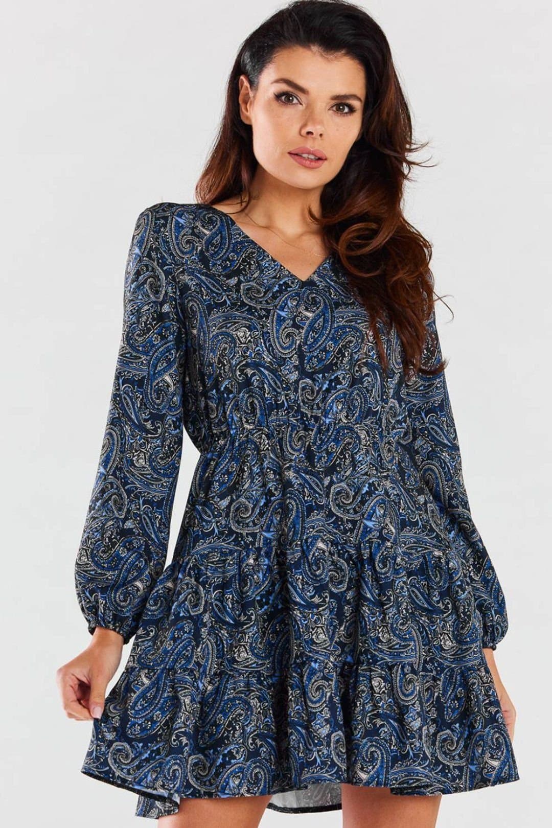 Love Lace Love Lace Women's V Neck Long Sleeve Frill Mini Dress in Blue