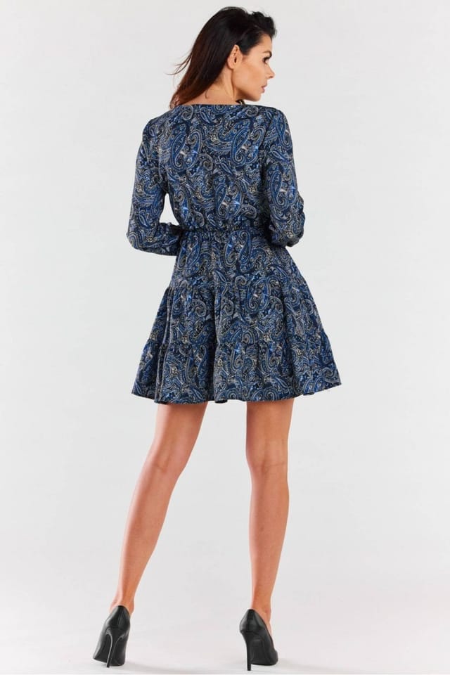 Love Lace Love Lace Women's V Neck Long Sleeve Frill Mini Dress in Blue - 3