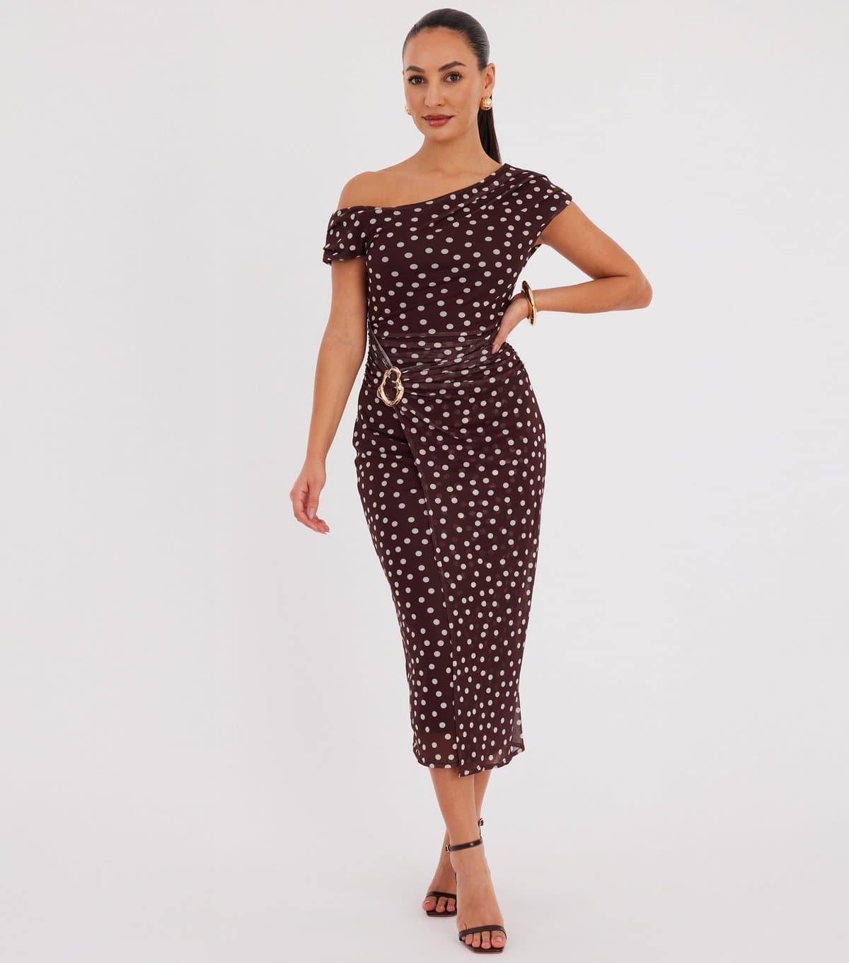 Quiz Women's Petite Dark Brown Mesh Polka Dot Quiz New Look