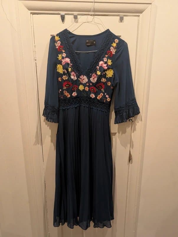 ASOS Design Blue dress with lace and embroidered flowers