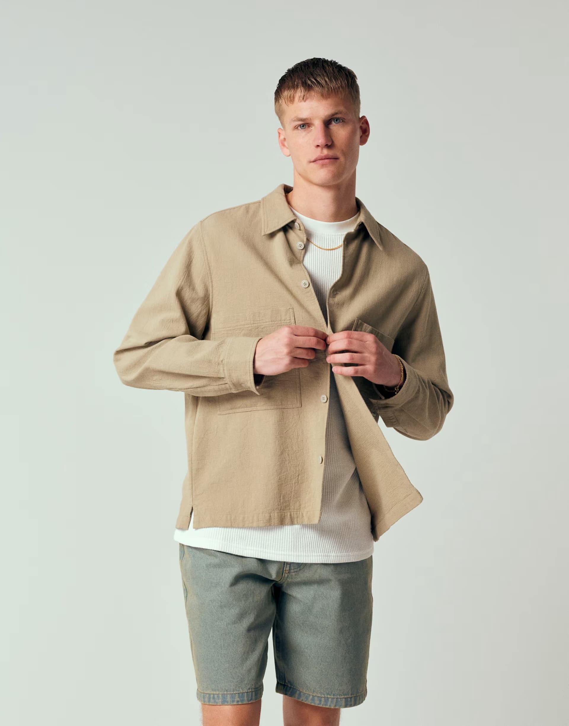 ASOS Double A By Wood Wood clay overshirt in stone
