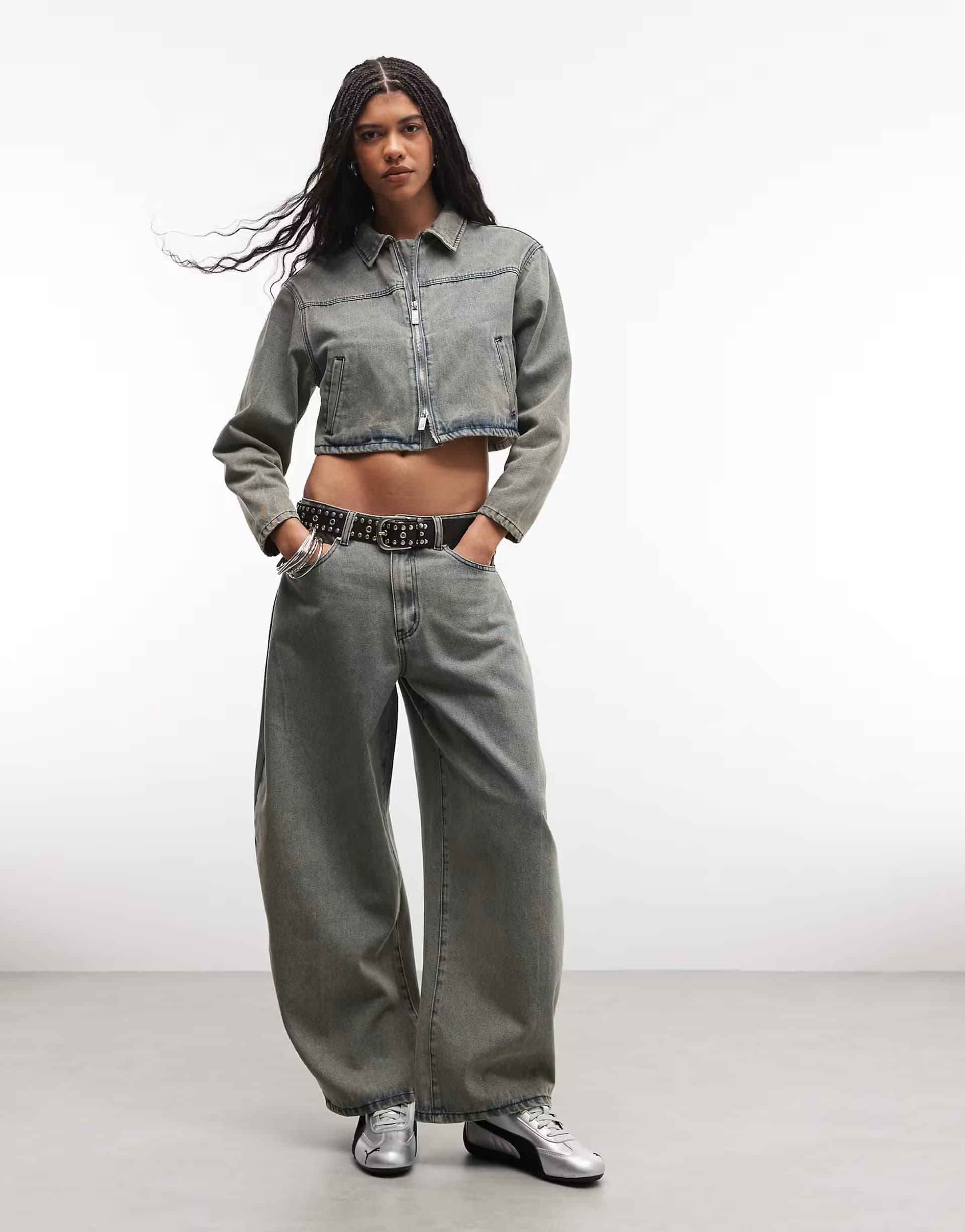 ASOS Liquor N Poker boxy textured denim jacket co-ord in tinted wash - MBLUE