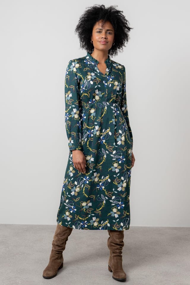 Lily & Me Lily & Me Women's Amberley Floral Print Woven Viscose Midi Dress in Green - 3