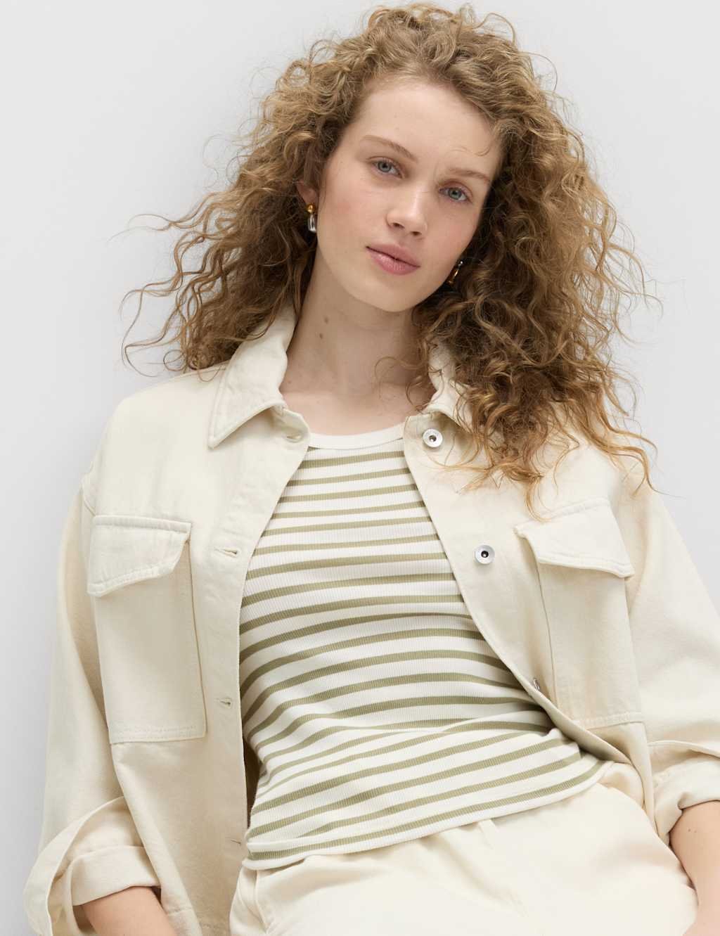 Marks & Spencer M&S Cotton Rich Scoop Neck Slim Fit T-Shirt Natural Mix - 2