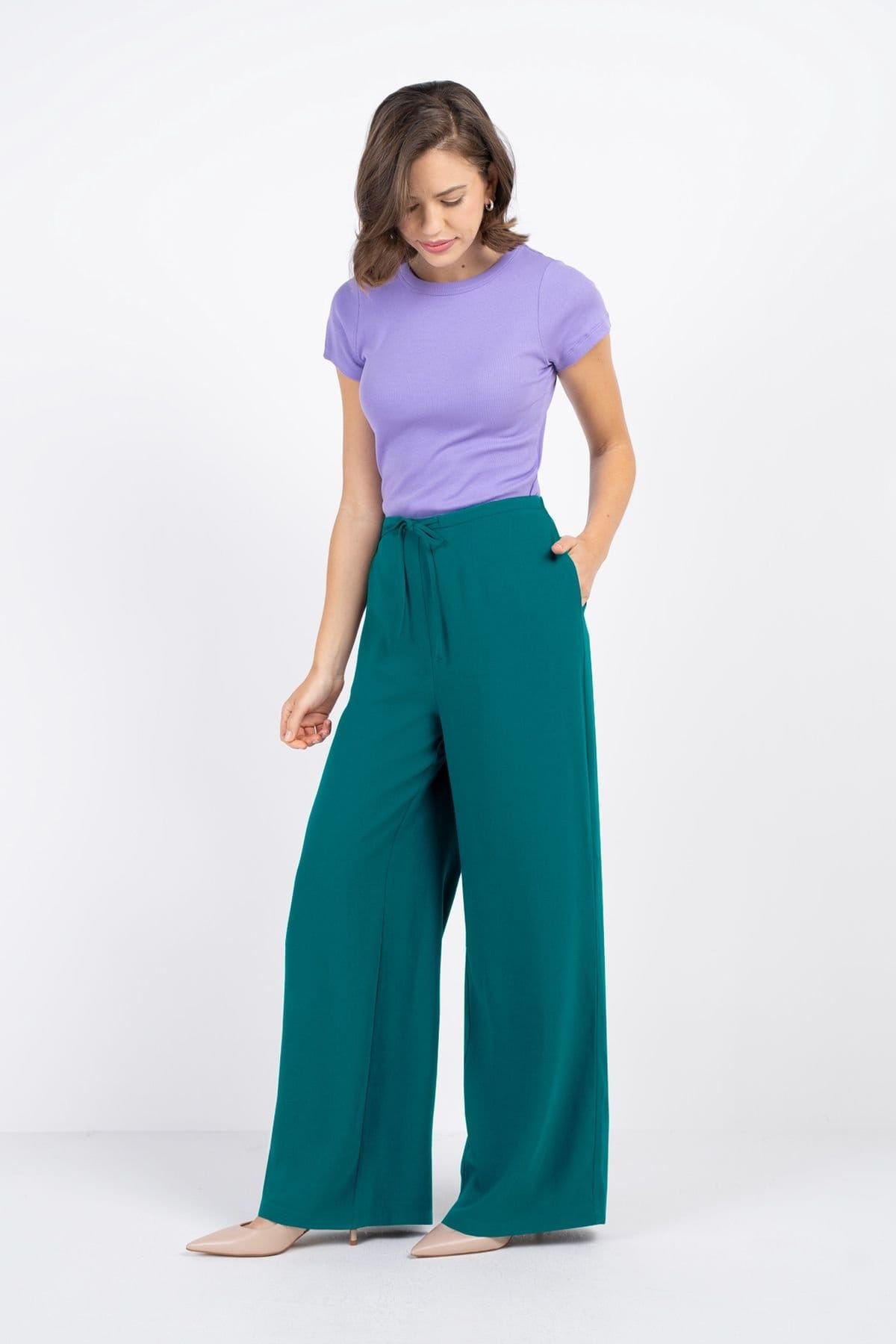 Kettlewell Kettlewell Women's Soft Tailored Wide Leg Trousers in Teal - 4