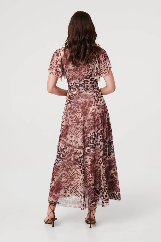 Izabel London Izabel London Women's Animal Print Angel Sleeve Maxi Dress in Brown - 3