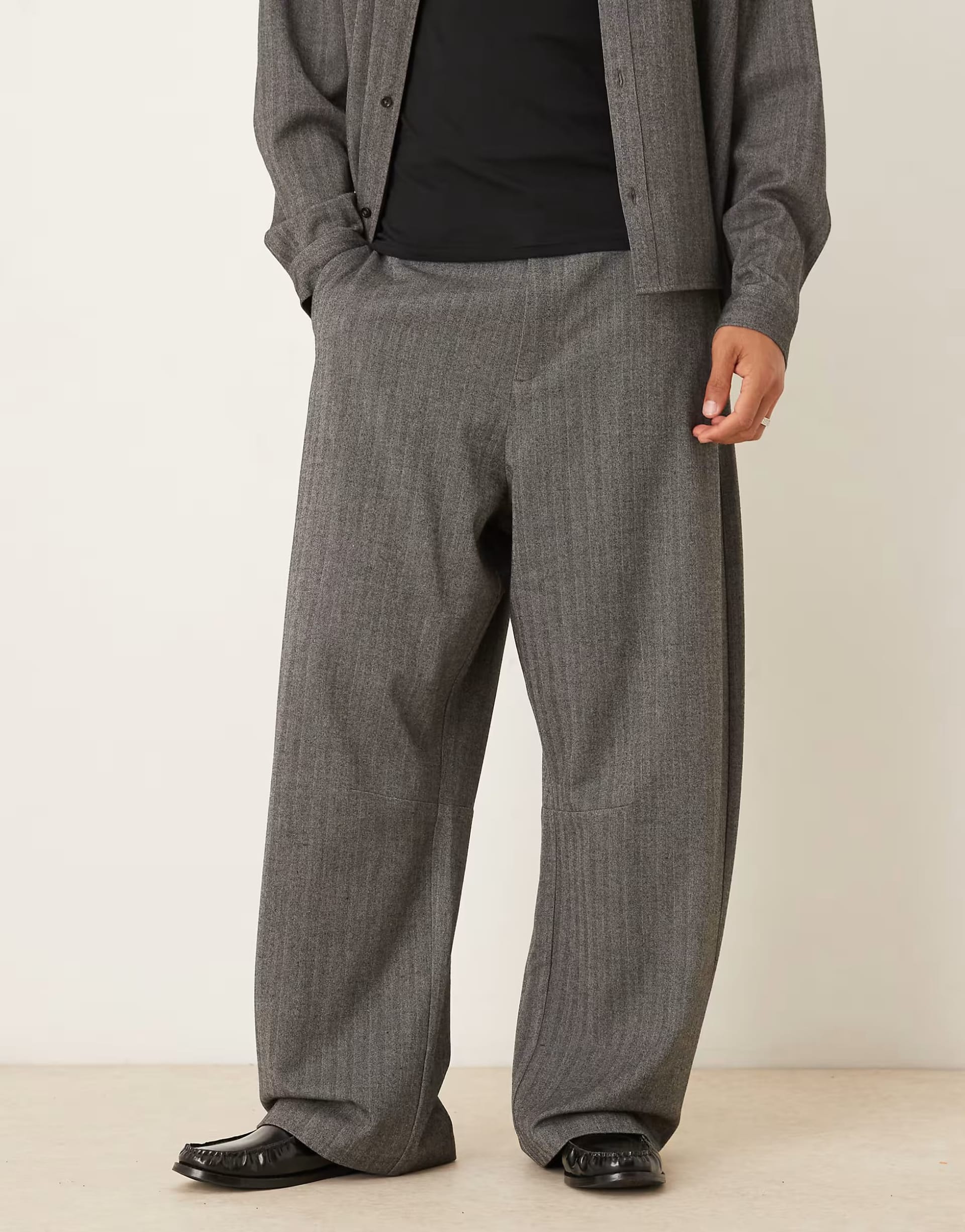 ASOS Charcoal Herringbone Barrel Leg Trousers