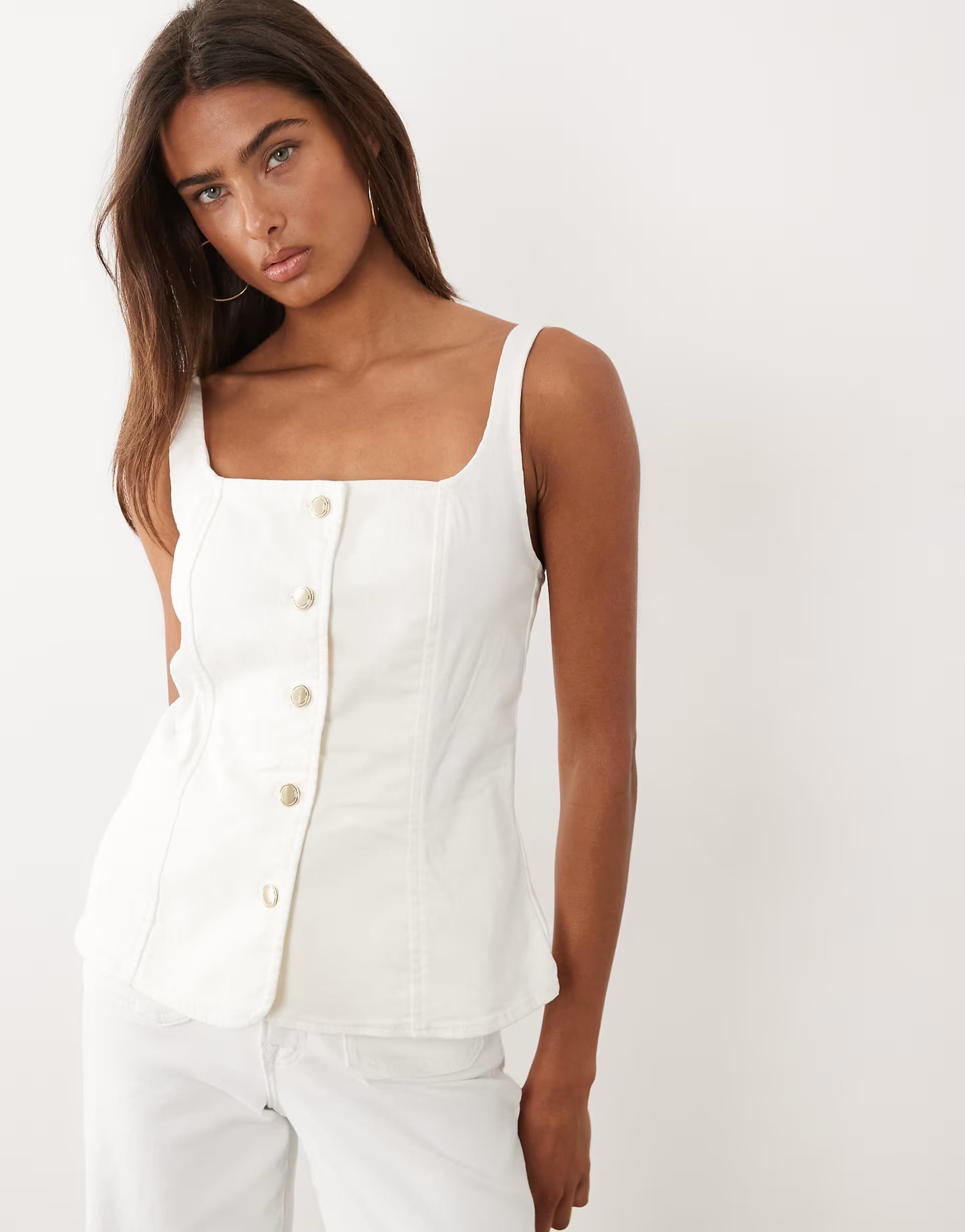 ASOS Good American denim button front waistcoat co-ord in white