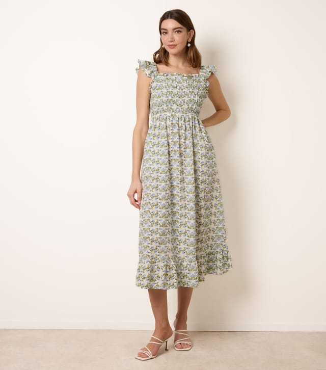 Blue Vanilla Women's Blue Shirred Back Tie Midi Dress Blue Vanilla New Look - 3