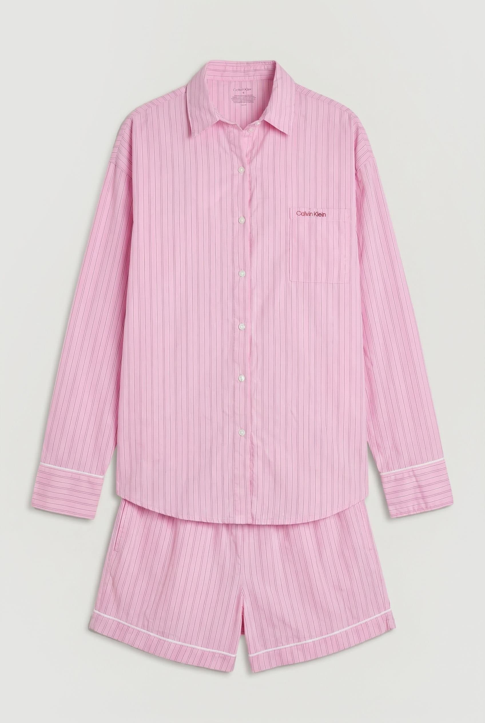 Calvin Klein Calvin Klein Women's Cotton Poplin V Day Poplin Set 19471 Trail Stripe+Pink Essence in Pink