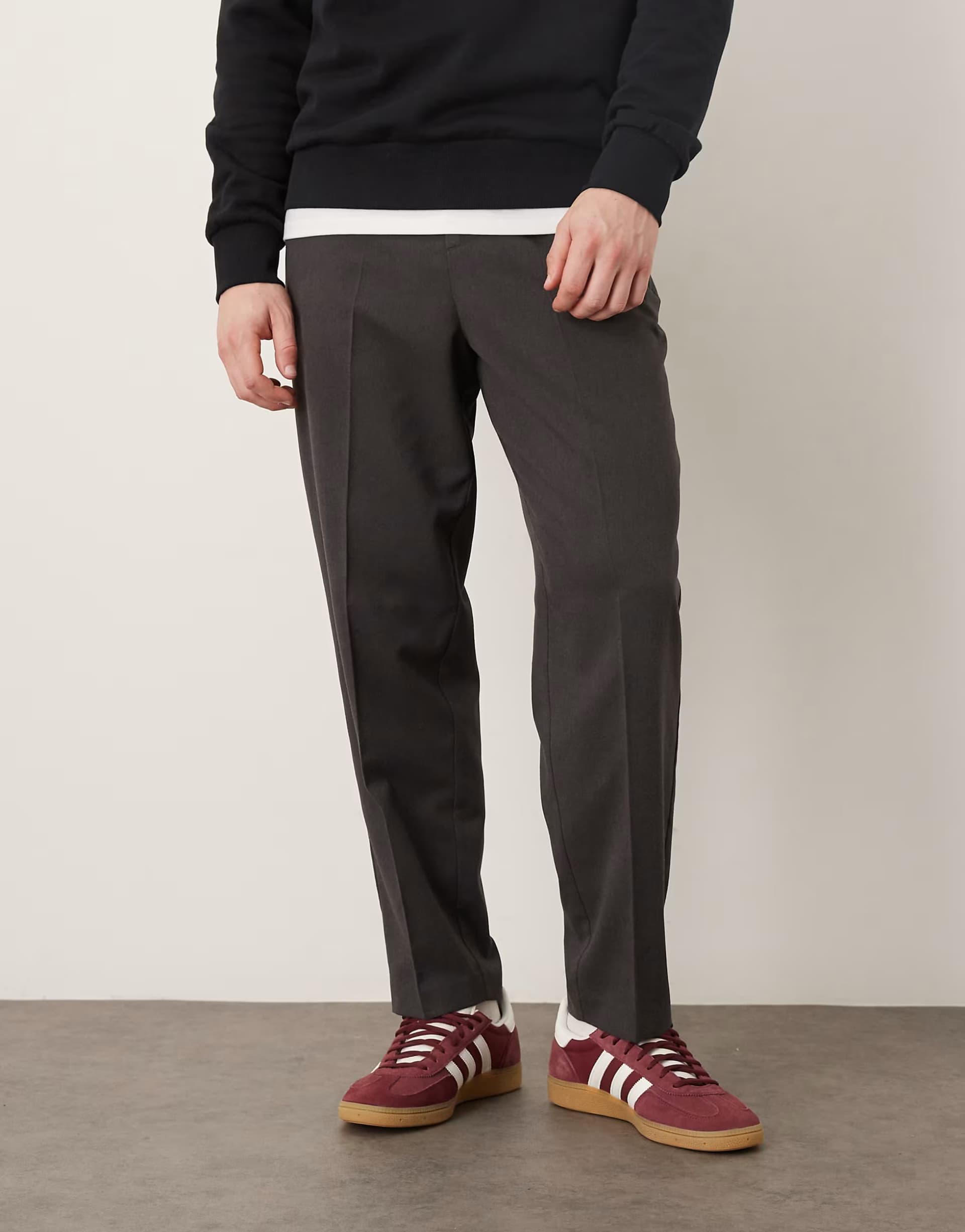 ASOS ASOS DESIGN smart flannel relaxed tapered trousers with elasticated waist in charcoal