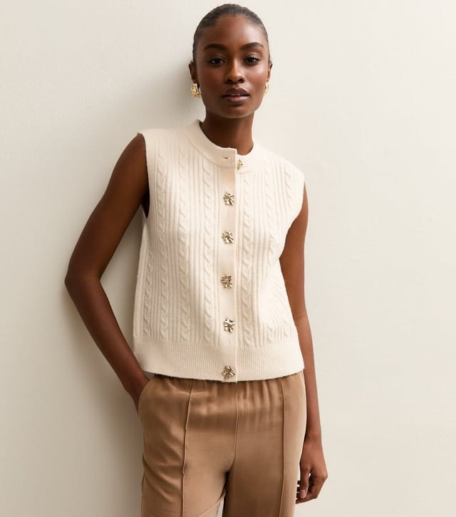 New Look Women's Cream Cable Knit Waistcoat New Look - 2