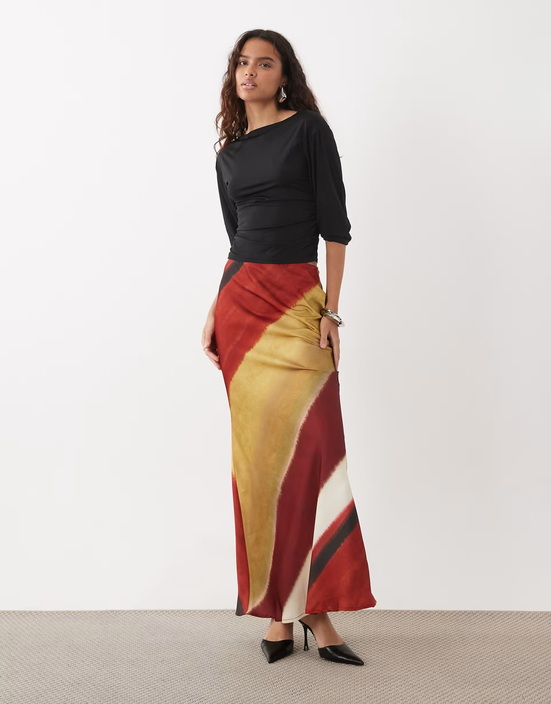 ASOS ASOS DESIGN satin slip maxi skirt in stripe co-ord
