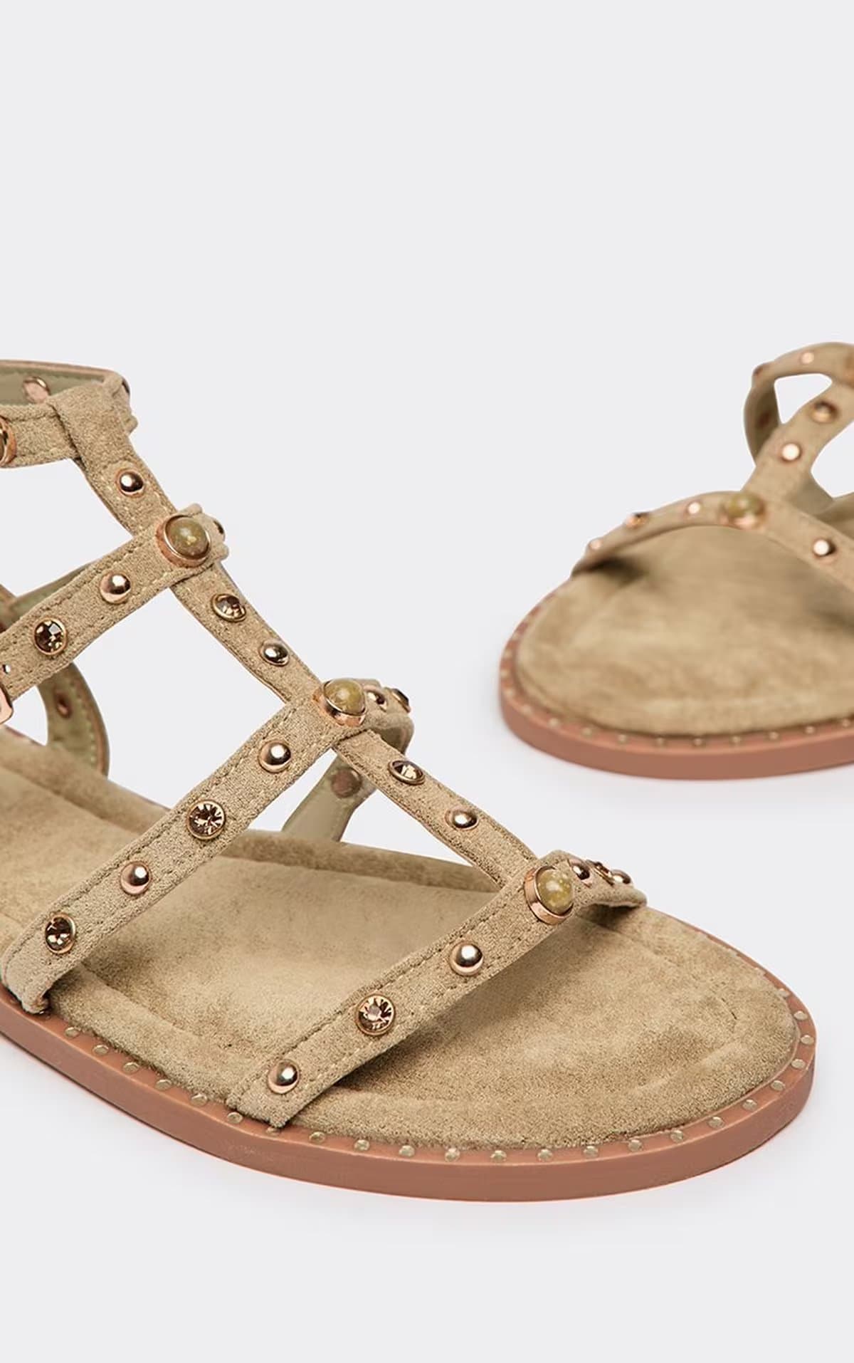 EGO Alinta Stud Detail Gladiator Strap Sandal In Green Faux Suede, Women's Size UK 3