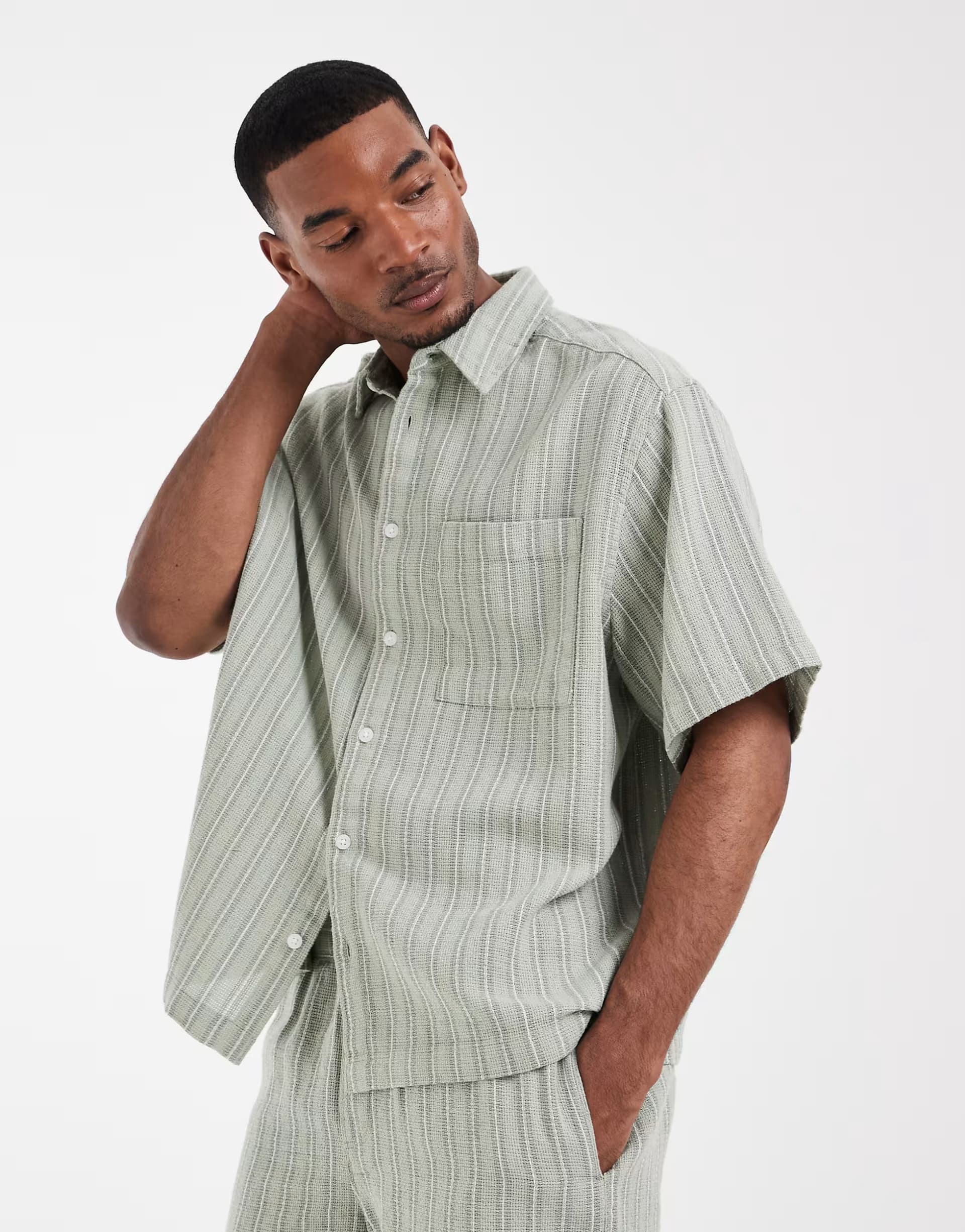 ASOS ASOS DESIGN co-ord oversized textured stripe shirt in sage green