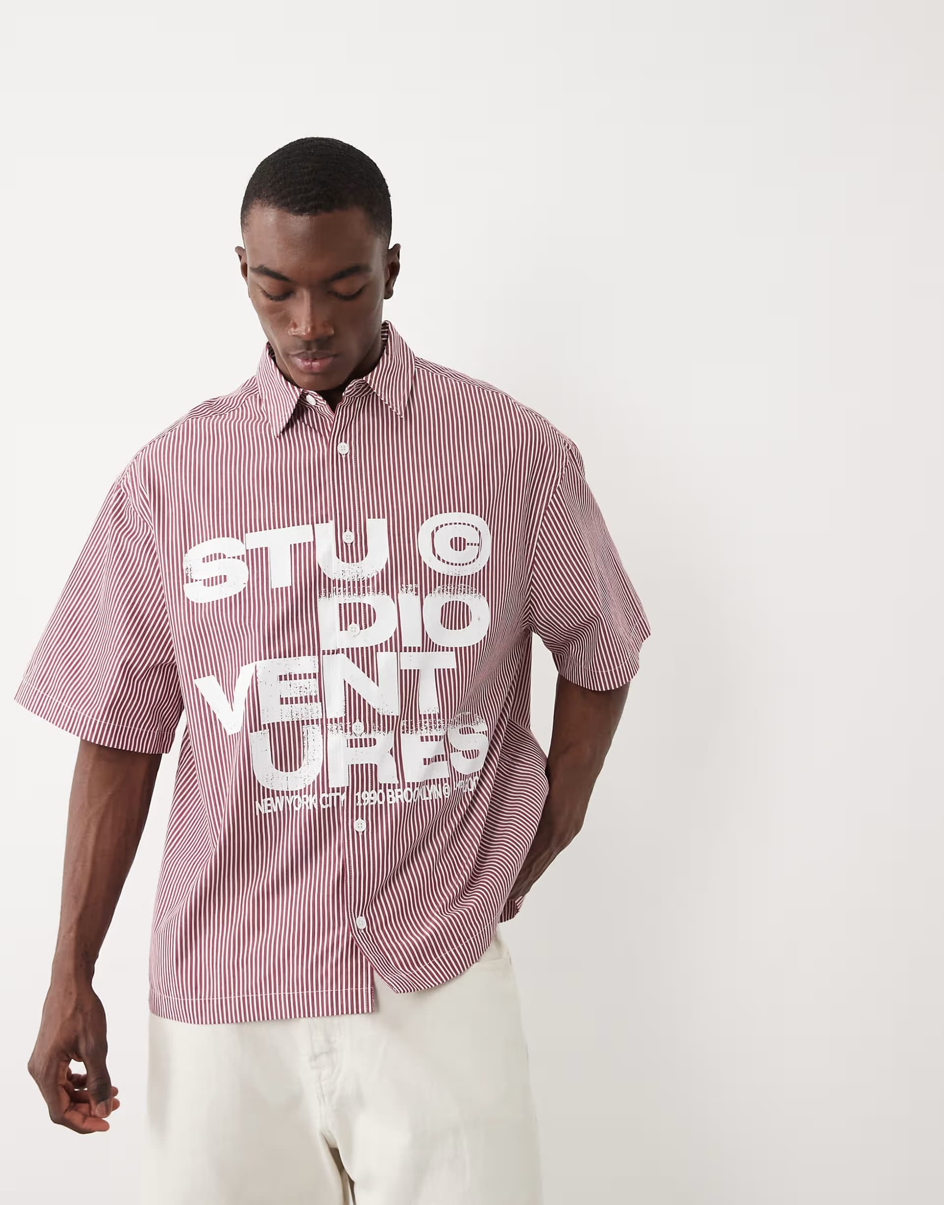 ASOS ASOS DESIGN oversized check shirt with chest print in red