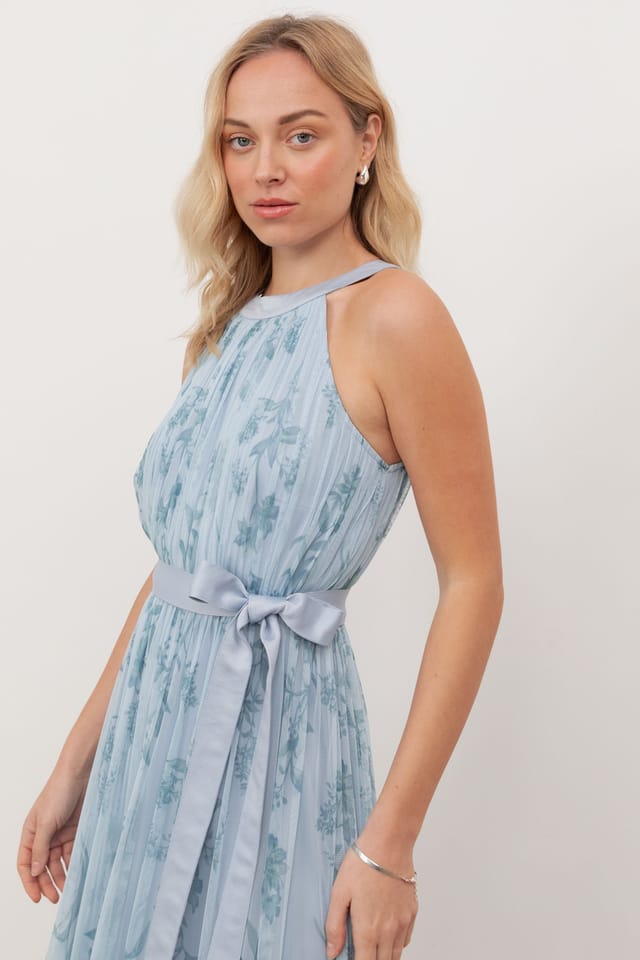 Anaya with Love Anaya with Love Women's Floral Halter Neck Ruffle Tulle Maxi Dress in Blue - 3