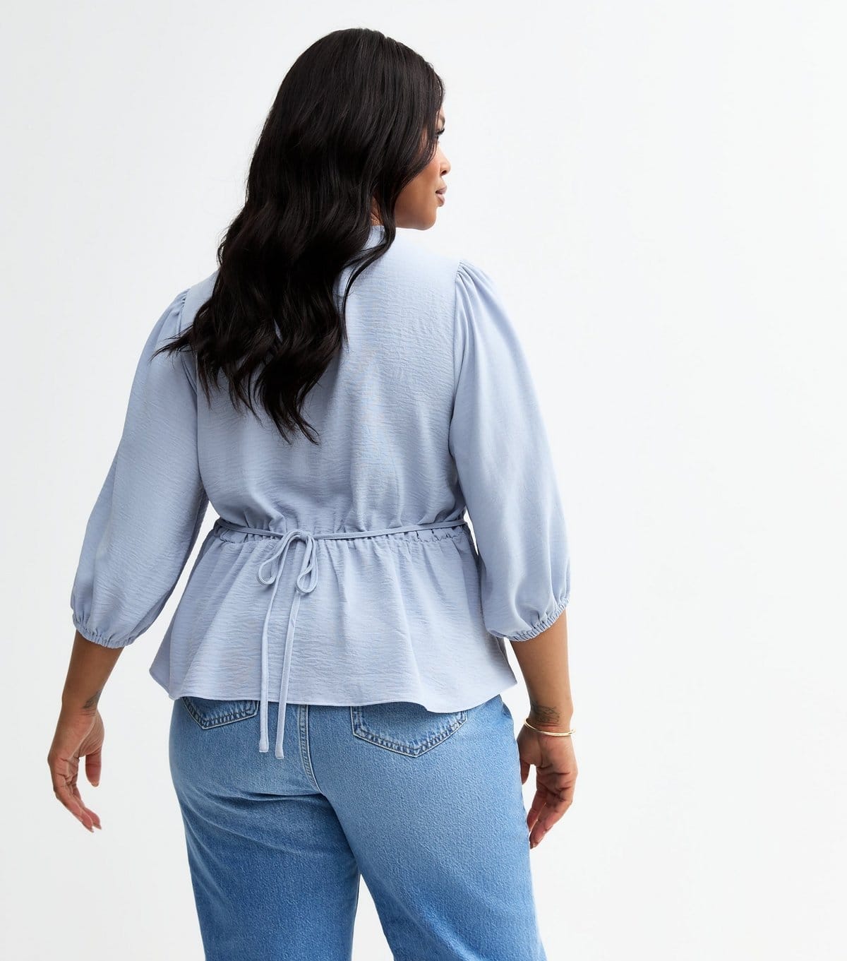 New Look Women's Plus Size Blue Crinkle Texture Button Front Tea Top Curves New Look - 4