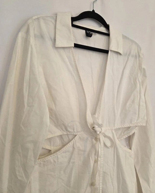 H&M White Cut-Out Mini Dress with Tie Front