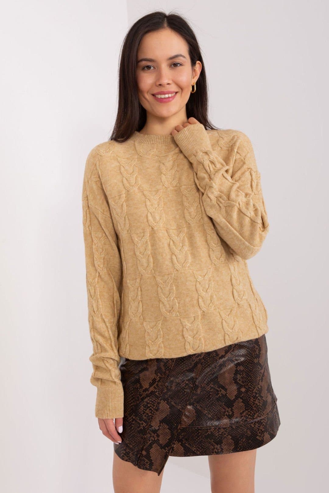 Love Lace Love Lace Women's Textured Pattern Viscose Blend Pullover Sweater in Brown