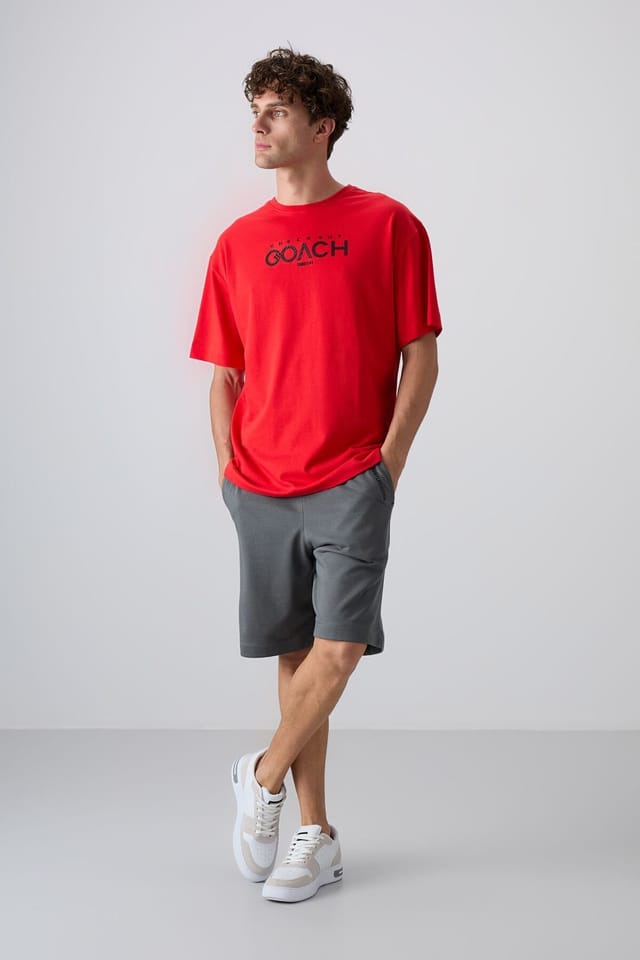 Tommy Life Tommy Life Men's Oversized Logo Patch Crew Neck T-Shirt in Red - 2