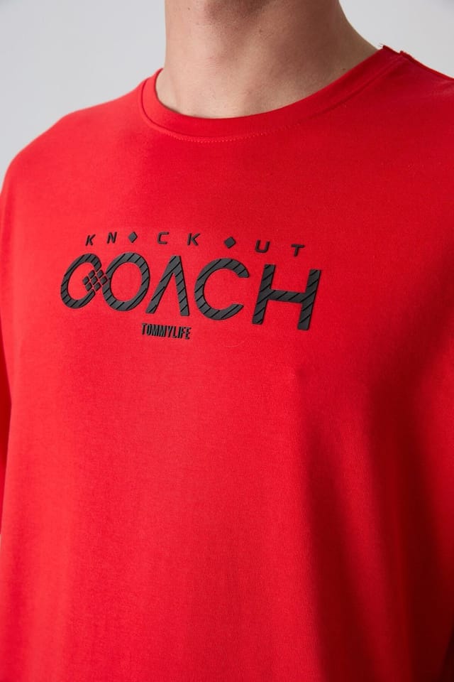 Tommy Life Tommy Life Men's Oversized Logo Patch Crew Neck T-Shirt in Red - 3