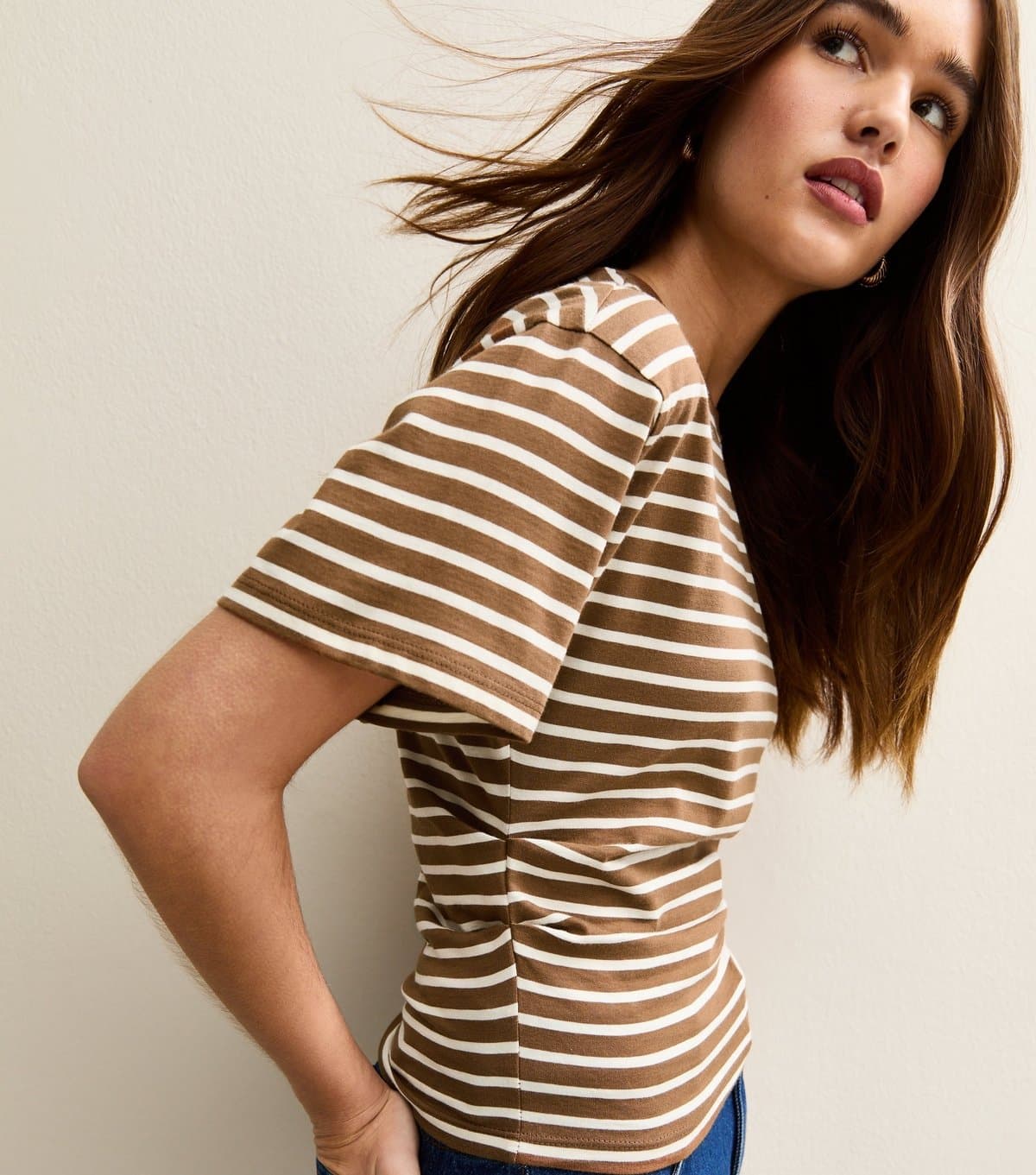 New Look Women's Brown Striped Corset Top New Look