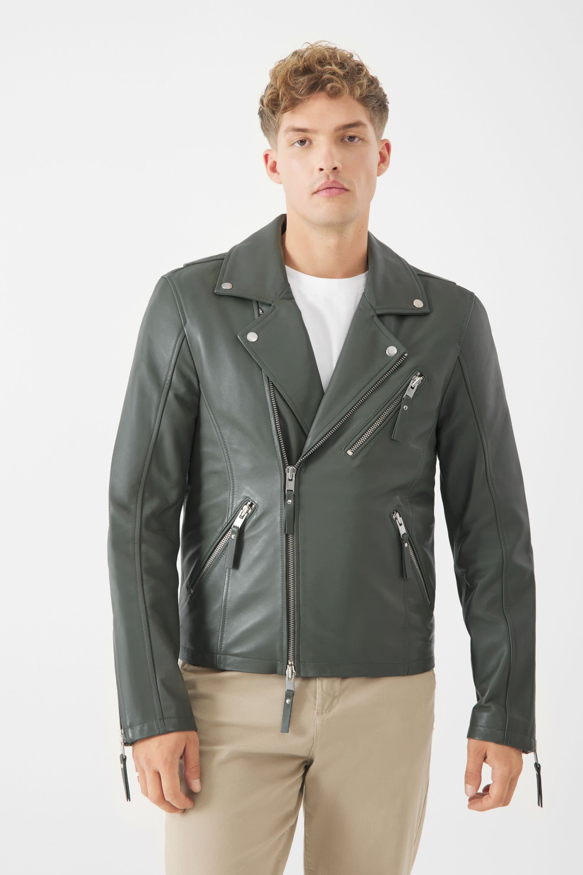 Bolongaro Trevor Bolongaro Trevor Olive Real Leather Biker Jacket