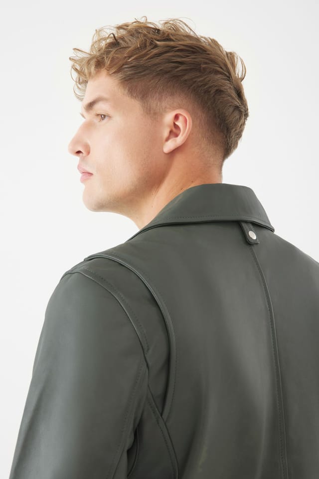 Bolongaro Trevor Bolongaro Trevor Men's Real Leather Jake Biker Jacket in Olive - 3
